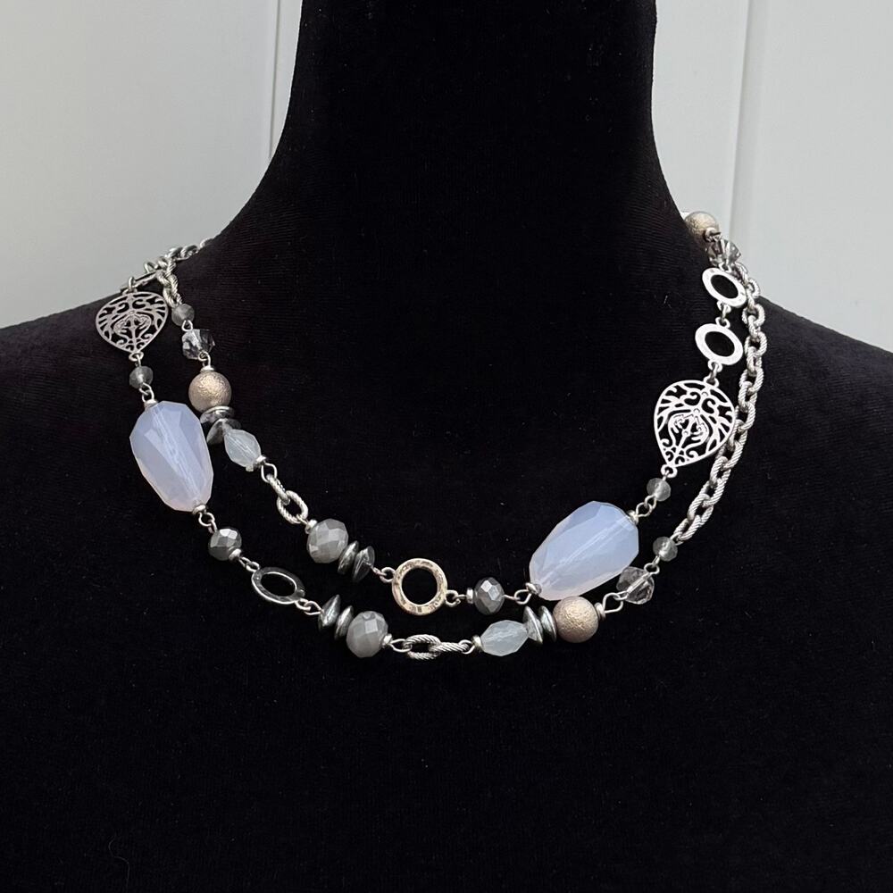 Ruby Ruby Rd 36” Silver Gold Faceted Acrylic Stones Beaded Necklace Bohemian